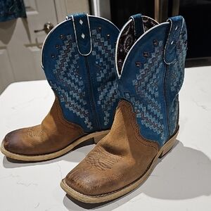 Justin Blue and Brown Western Boots Size 5.5B  L9861
